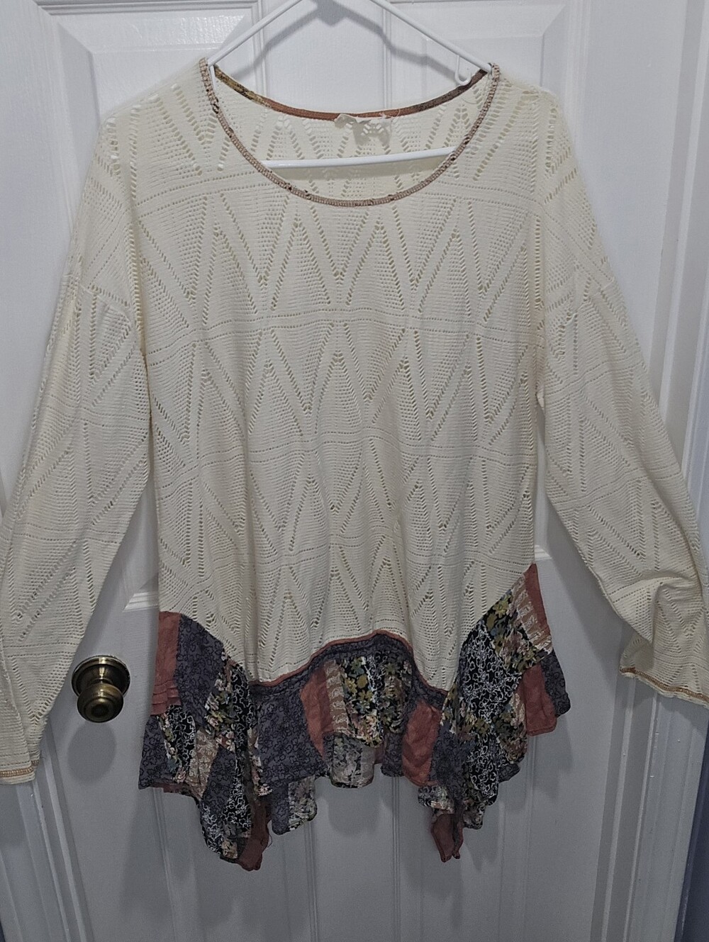 Oddy Women’s Cream Knit Sweater Top with Floral Ruffle Hem